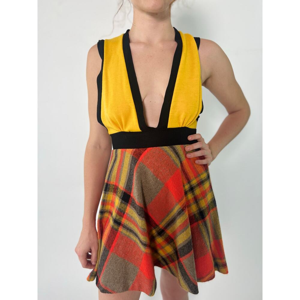 VTG 60s Mod Plaid Schoolgirl Academia MINI Collegiate Dress Sz 4